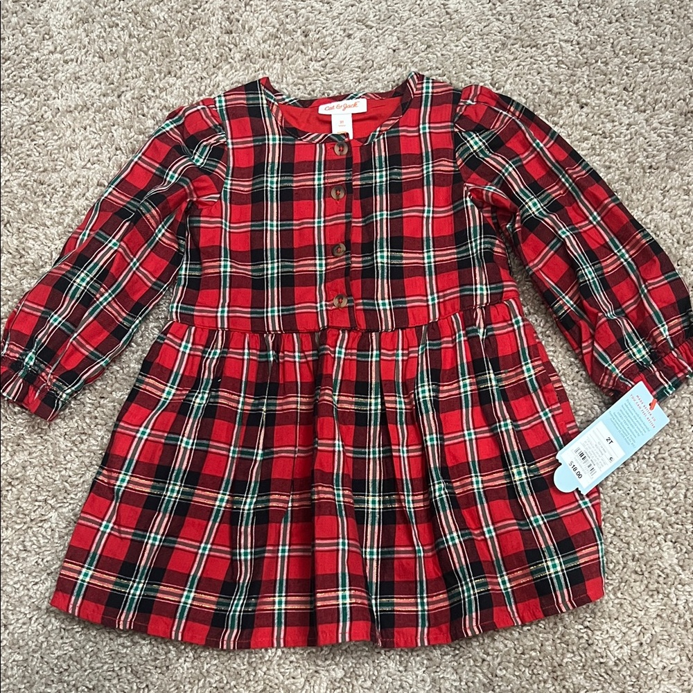 Red Plaid Long Sleeve Dress